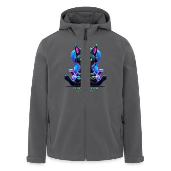 Futuristische Gamer-Katze mit Joystick und katzenartiger Attitüde - Recycelte Männer Softshell-Jacke von Stanley/Stella - Anthrazit - Vorne - AI Model Male 185 light (185cm)