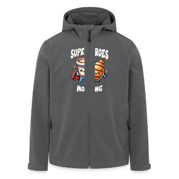 Cappuccino und Croissants Superhelden - Recycelte Männer Softshell-Jacke von Stanley/Stella - Anthrazit - Vorne - AI Model Male 185 light (185cm)