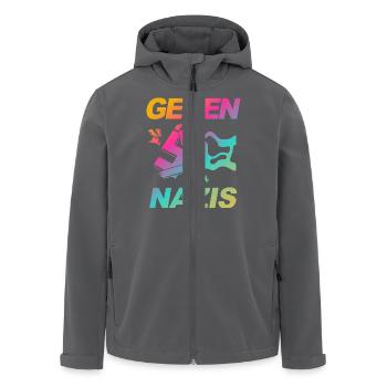FCK NZS - Zeichen setzen gegen Rechts, Gegen Nazis - Recycelte Männer Softshell-Jacke von Stanley/Stella - Anthrazit - Vorne - AI Model Male 185 light (185cm)