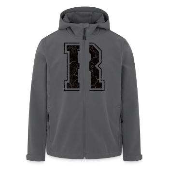 Buchstabe R im Vintage-Shabby-Chic - Recycelte Männer Softshell-Jacke von Stanley/Stella - Anthrazit - Vorne - AI Model Male 185 light (185cm)