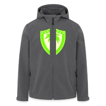 Schild Palme Insel Sterne Strand Emblem Wappen Fun - Recycelte Männer Softshell-Jacke von Stanley/Stella - Anthrazit - Vorne - AI Model Male 185 light (185cm)