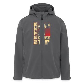 Never give up - Workout - Fitness - EN - Recycelte Männer Softshell-Jacke von Stanley/Stella - Anthrazit - Vorne - AI Model Male 185 light (185cm)