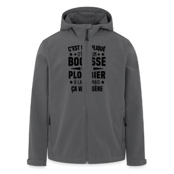 Bogosse et Plombier - Cadeau Humour Plombier - Veste softshell homme en polyester recyclé Stanley/Stella - charbon - Devant - AI Model Male 185 light (185cm)