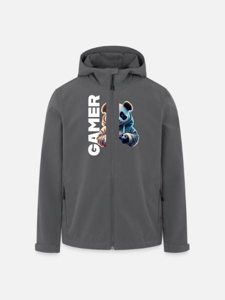 Gamer Schriftzug mit coolem Panda - Recycelte Männer Softshell-Jacke von Stanley/Stella - Anthrazit
