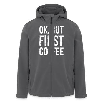 ok, aber erster Kaffee - Recycelte Männer Softshell-Jacke von Stanley/Stella - Anthrazit - Vorne - AI Model Male 185 light (185cm)