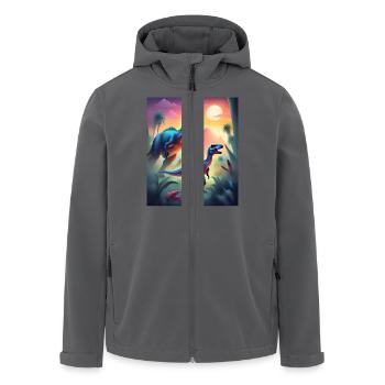 Epische bunte Dinosaurier und Sonnenuntergang - Recycelte Männer Softshell-Jacke von Stanley/Stella - Anthrazit - Vorne - AI Model Male 185 light (185cm)