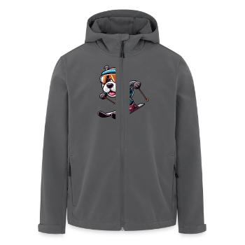Pitbull Dog Skier Winter Sports Fun - Men’s Recycled Softshell Jacket by Stanley/Stella - anthracite - Front - AI Model Male 185 light (185cm)