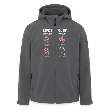 Das Leben Ist Voller Wichtiger Entscheidungen - Recycelte Männer Softshell-Jacke von Stanley/Stella - Anthrazit - Vorne - AI Model Male 185 light (185cm)