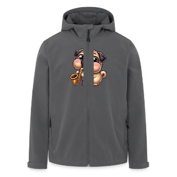 Süßer Mops Saxofon Musiker Cartoon Jazz - Recycelte Männer Softshell-Jacke von Stanley/Stella - Anthrazit - Vorne - AI Model Male 185 light (185cm)