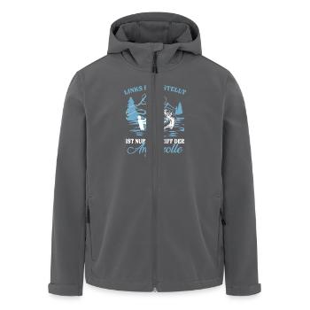 Links eingestellt ist nur der Griff der Angelrolle - Recycelte Männer Softshell-Jacke von Stanley/Stella - Anthrazit - Vorne - AI Model Male 185 light (185cm)