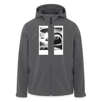 Pinguin Sci-Fi Lustiges Grafik-Selfie mit UFOs Wehr - Recycelte Männer Softshell-Jacke von Stanley/Stella - Anthrazit - Vorne - AI Model Male 185 light (185cm)