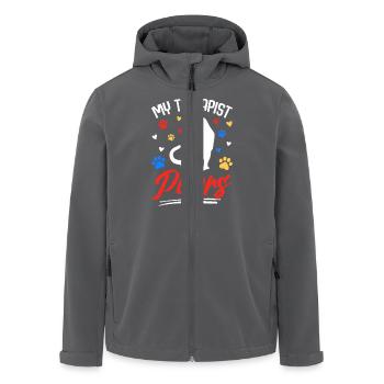 Mein Therapeut schnurrt – Lustiges Katzenmotiv - Recycelte Männer Softshell-Jacke von Stanley/Stella - Anthrazit - Vorne - AI Model Male 185 light (185cm)