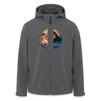 Löwe in der Wüste mit Zebras und Antilopen bei - Recycelte Männer Softshell-Jacke von Stanley/Stella - Anthrazit - Vorne - AI Model Male 185 light (185cm)