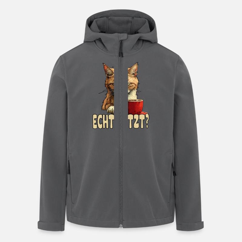 Lustige Katze mit Kaffee und Spruch - Recycelte Männer Softshell-Jacke von Stanley/Stella - Anthrazit