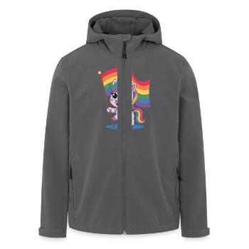 Niedliches Einhorn Mit Regenbogenfahne - Recycelte Männer Softshell-Jacke von Stanley/Stella - Anthrazit - Vorne - AI Model Male 185 light (185cm)