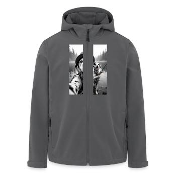 Fischerei Dalmatiner Hund Selfie - Recycelte Männer Softshell-Jacke von Stanley/Stella - Anthrazit - Vorne - AI Model Male 185 light (185cm)