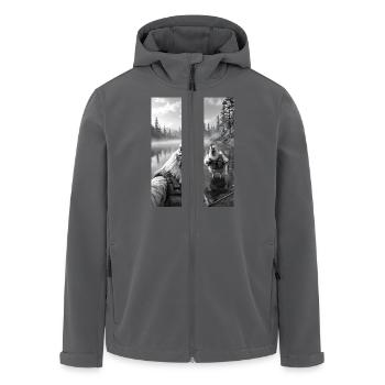 Fischerei Huhn Hahn Selfie - Recycelte Männer Softshell-Jacke von Stanley/Stella - Anthrazit - Vorne - AI Model Male 185 light (185cm)