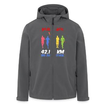 Läufer MARATHON BIS ZUR EKSTASE Laufen Lustig - Recycelte Männer Softshell-Jacke von Stanley/Stella - Anthrazit - Vorne - AI Model Male 185 light (185cm)