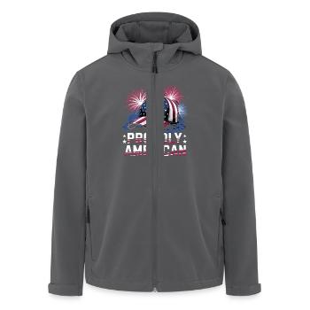 Proudly American Cap Mit Feuerwerk - Recycelte Männer Softshell-Jacke von Stanley/Stella - Anthrazit - Vorne - AI Model Male 185 light (185cm)