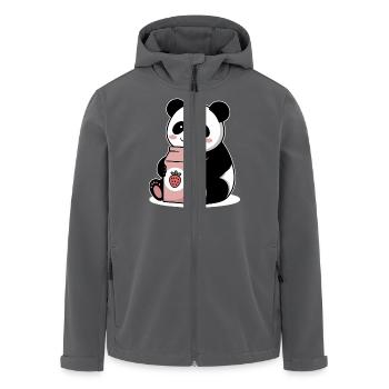 Niedlicher Panda Trinkt Erdbeermilch Japanisch Lustig - Recycelte Männer Softshell-Jacke von Stanley/Stella - Anthrazit - Vorne - AI Model Male 185 light (185cm)