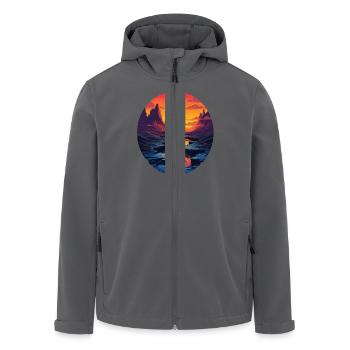 Sonnenuntergang über Fluss und Berge im - Recycelte Männer Softshell-Jacke von Stanley/Stella - Anthrazit - Vorne - AI Model Male 185 light (185cm)