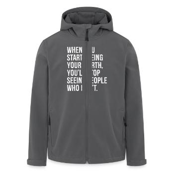 Wenn du anfängst, deinen Wert zu erkennen, wirst du aufhören, - Recycelte Männer Softshell-Jacke von Stanley/Stella - Anthrazit - Vorne - AI Model Male 185 light (185cm)