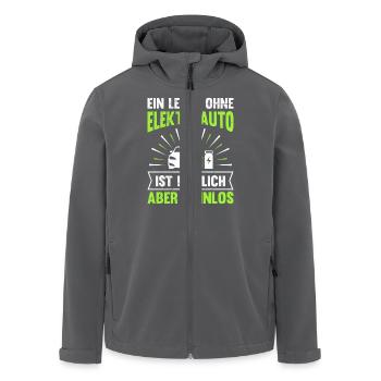 E-Autos EIN LEBEN OHNE ELEKTROAUTO IST MÖGLICH - Recycelte Männer Softshell-Jacke von Stanley/Stella - Anthrazit - Vorne - AI Model Male 185 light (185cm)