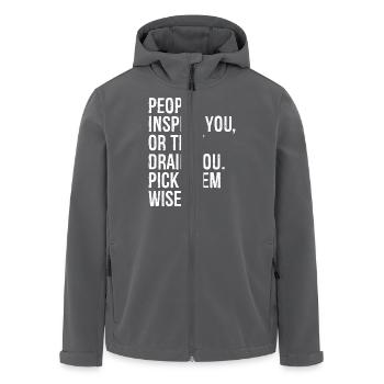 Menschen inspirieren dich oder sie lassen dich auslaugen, wähle sie aus - Recycelte Männer Softshell-Jacke von Stanley/Stella - Anthrazit - Vorne - AI Model Male 185 light (185cm)