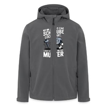 Wenn jemand eine Schraube locker hat Mutter Spruch - Recycelte Männer Softshell-Jacke von Stanley/Stella - Anthrazit - Vorne - AI Model Male 185 light (185cm)