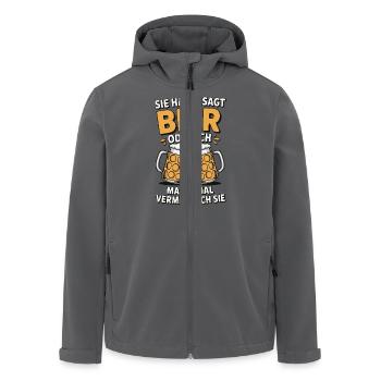 Sie hat gesagt: Bier oder ich. Ich vermisse Sie - Recycelte Männer Softshell-Jacke von Stanley/Stella - Anthrazit - Vorne - AI Model Male 185 light (185cm)