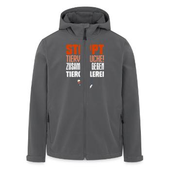 Tierschutz STOPPT TIERVERSUCHE ZUSAMMEN GEGEN - Recycelte Männer Softshell-Jacke von Stanley/Stella - Anthrazit - Vorne - AI Model Male 185 light (185cm)