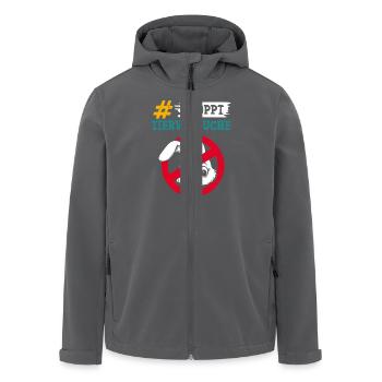 Tierschutz STOPPT TIERVERSUCHE GEGEN VERSUCHE - Recycelte Männer Softshell-Jacke von Stanley/Stella - Anthrazit - Vorne - AI Model Male 185 light (185cm)