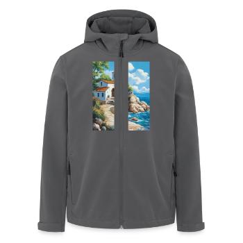 Christliche Kirche am Meer in Griechenland - Recycelte Männer Softshell-Jacke von Stanley/Stella - Anthrazit - Vorne - AI Model Male 185 light (185cm)