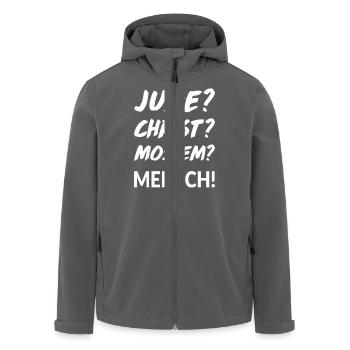 Jude? Christ? Moslem? Mensch! - Recycelte Männer Softshell-Jacke von Stanley/Stella - Anthrazit - Vorne - AI Model Male 185 light (185cm)