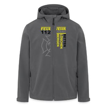 Feuerwehr 112 Retten Löschen Bergen Schützen - Recycelte Männer Softshell-Jacke von Stanley/Stella - Anthrazit - Vorne - AI Model Male 185 light (185cm)