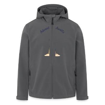 Leuchtturm in leuchtendem Blau und Gelb am Sandstrand - Recycelte Männer Softshell-Jacke von Stanley/Stella - Anthrazit - Vorne - AI Model Male 185 light (185cm)