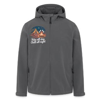 Hike All Day, Chill All Night – Camping-Abenteuer - Recycelte Männer Softshell-Jacke von Stanley/Stella - Anthrazit - Vorne - AI Model Male 185 light (185cm)