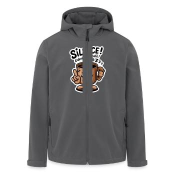 Sei still! Zuerst mein Kaffee - Humor - Recycelte Männer Softshell-Jacke von Stanley/Stella - Anthrazit - Vorne - AI Model Male 185 light (185cm)