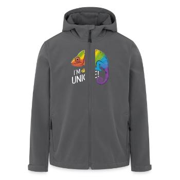 lebendiges Chamäleon "I'm Unique!" - Recycelte Männer Softshell-Jacke von Stanley/Stella - Anthrazit - Vorne - AI Model Male 185 light (185cm)