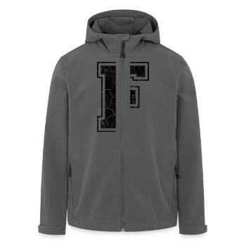 Buchstabe F im Vintage-Shabby-Chic - Recycelte Männer Softshell-Jacke von Stanley/Stella - Anthrazit - Vorne - AI Model Male 185 light (185cm)