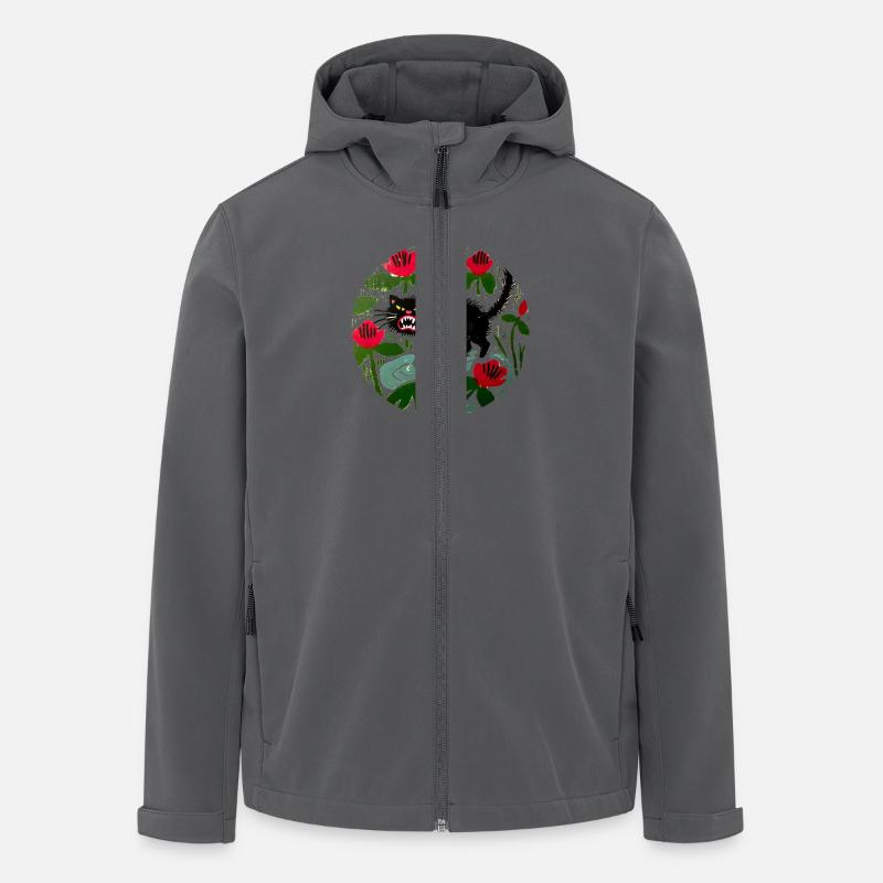 Schwarze Katze & Mohnblumen - Recycelte Männer Softshell-Jacke von Stanley/Stella - Anthrazit