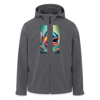 Wütend aussehender Piranha-Fisch - Recycelte Männer Softshell-Jacke von Stanley/Stella - Anthrazit - Vorne - AI Model Male 185 light (185cm)