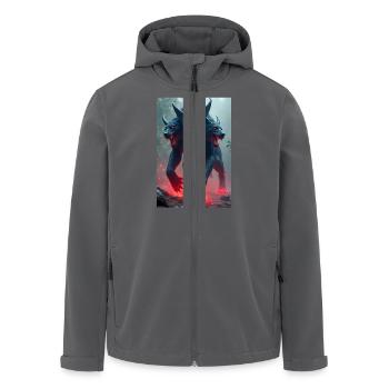 Cerberus, dreiköpfiger schwarzer Hund, leuchtende Augen - Recycelte Männer Softshell-Jacke von Stanley/Stella - Anthrazit - Vorne - AI Model Male 185 light (185cm)