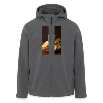 Brennende Kerze mit Banane auf rustikalem Holz - Recycelte Männer Softshell-Jacke von Stanley/Stella - Anthrazit - Vorne - AI Model Male 185 light (185cm)