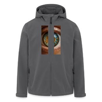 Feurige blaue Iris Nahaufnahme - Recycelte Männer Softshell-Jacke von Stanley/Stella - Anthrazit - Vorne - AI Model Male 185 light (185cm)
