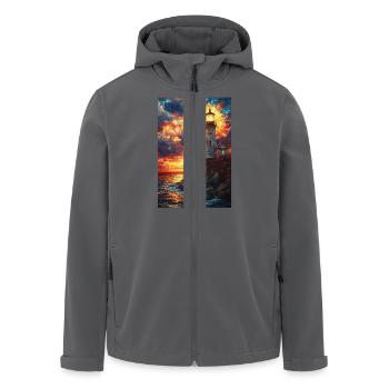 Buntglas-Leuchtturm Sonnenuntergang - Recycelte Männer Softshell-Jacke von Stanley/Stella - Anthrazit - Vorne - AI Model Male 185 light (185cm)