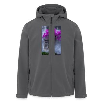 Lebendige Blüte vor rustikaler Wand - Recycelte Männer Softshell-Jacke von Stanley/Stella - Anthrazit - Vorne - AI Model Male 185 light (185cm)
