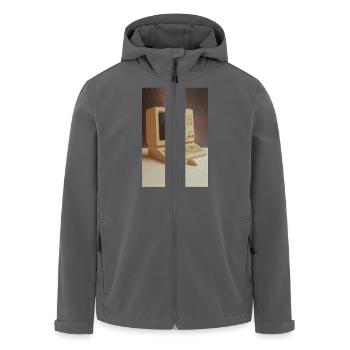 Retro-Computer trifft Weltraum - Recycelte Männer Softshell-Jacke von Stanley/Stella - Anthrazit - Vorne - AI Model Male 185 light (185cm)