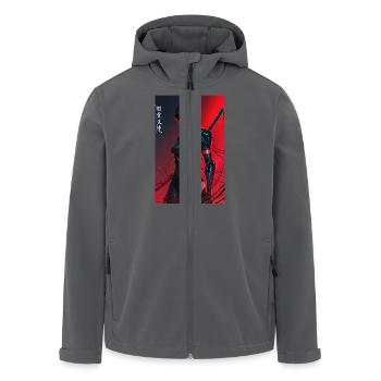 Red Wired Cyberpunk Samurai mit Katana - Recycelte Männer Softshell-Jacke von Stanley/Stella - Anthrazit - Vorne - AI Model Male 185 light (185cm)