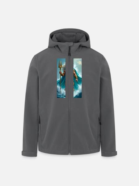 Poseidon, mächtiger Meeresgott mit Dreizack, Wellen - Recycelte Männer Softshell-Jacke von Stanley/Stella - Anthrazit